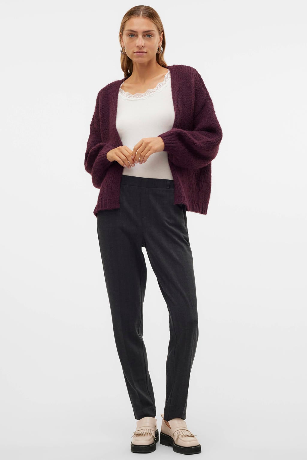 VERO MODA rechtvallend gebreid vest - donkerrood