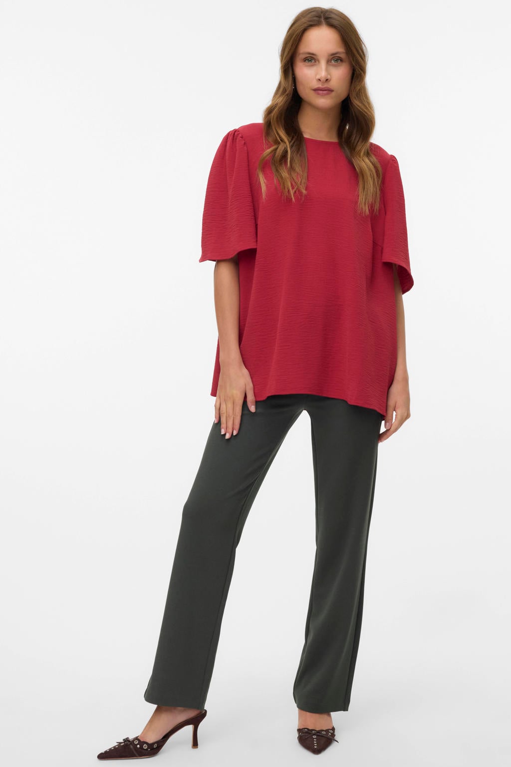 VERO MODA straight leg pantalon - donkergroen