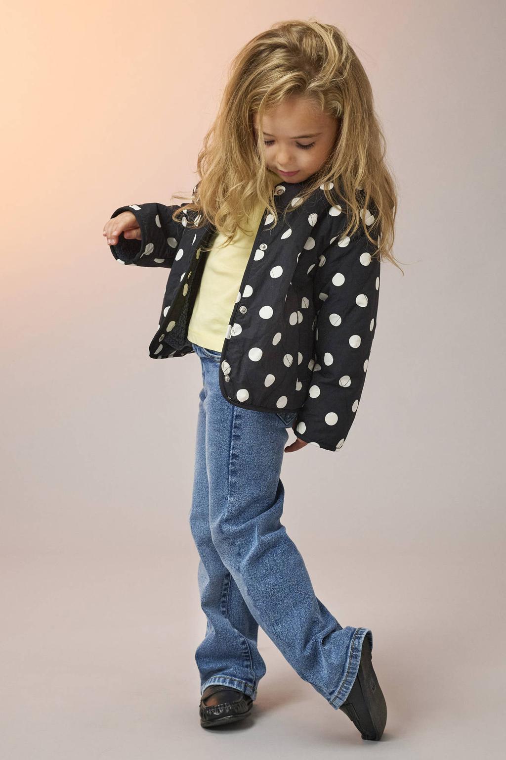 Medium blue denim meisjes KIDS ONLY MINI wide leg jeans mediumblauw van denim met rits- en knoopsluiting en effen