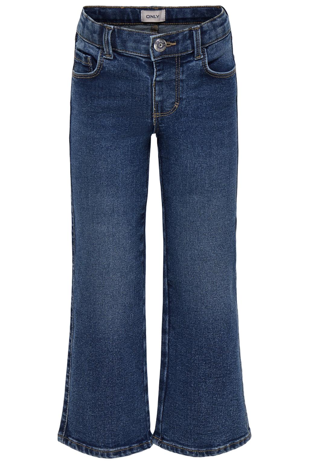 Dark blue denim meisjes KIDS ONLY MINI regular waist wide leg jeans van stretchdenim met rits- en knoopsluiting en effen