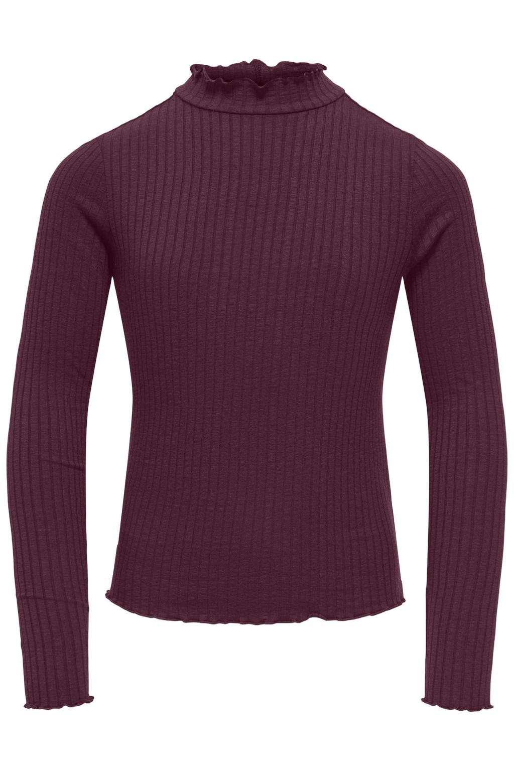 Donkerrode meisjes KIDS ONLY GIRL longsleeve van viscose met lange mouwen, opstaande kraag en golvende afwerking