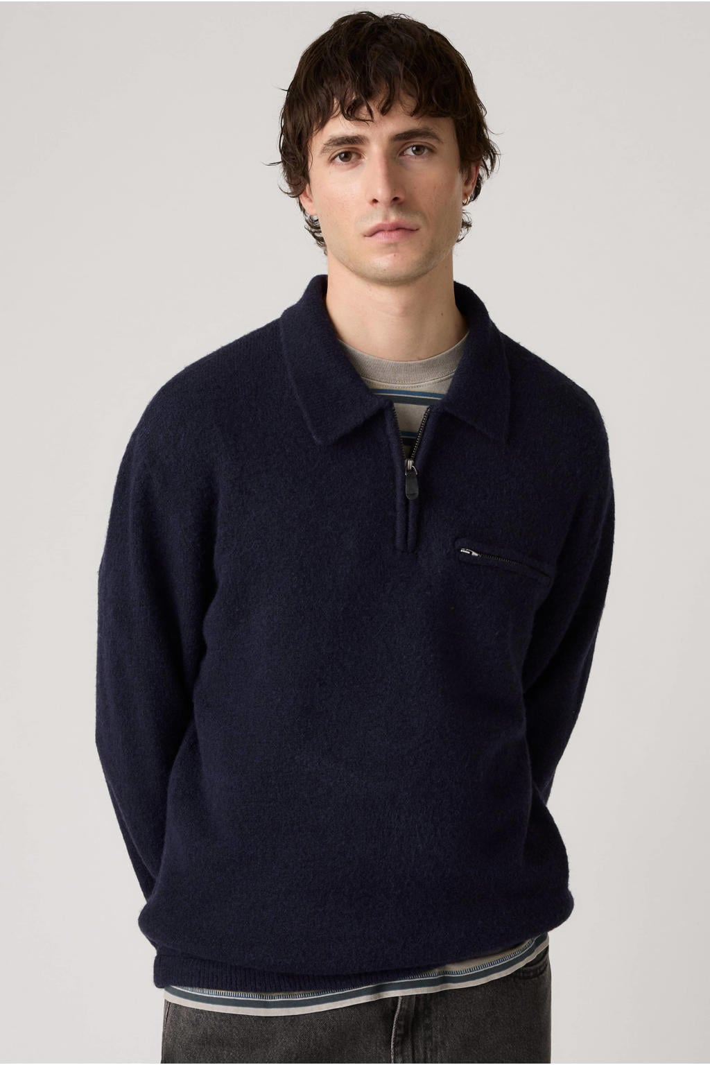 Levi's relaxed fit gebreide trui met wol - donkerblauw