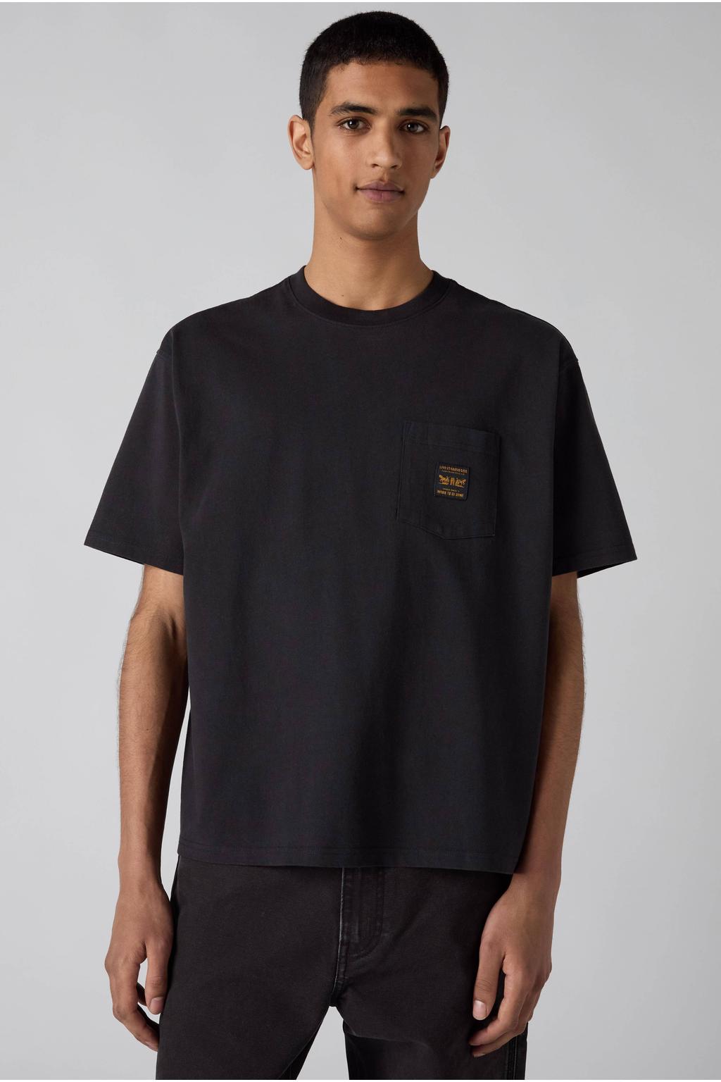 Zwarte heren Levi's relaxed fit T-shirt van katoen met effen, korte mouwen en ronde hals