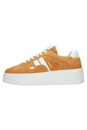 suède sneakers met plateauzool - oker