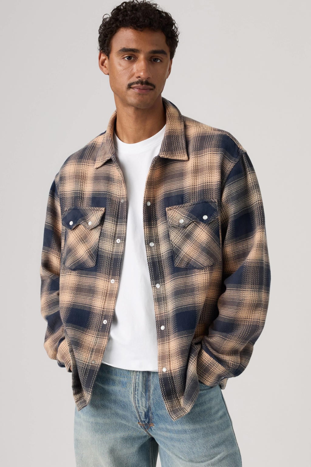Levi's relaxed fit geruit casual overhemd - blauw/crème