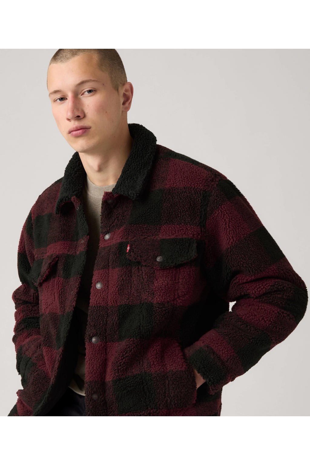 Levi's teddy geruite teddyjas - donkerrood