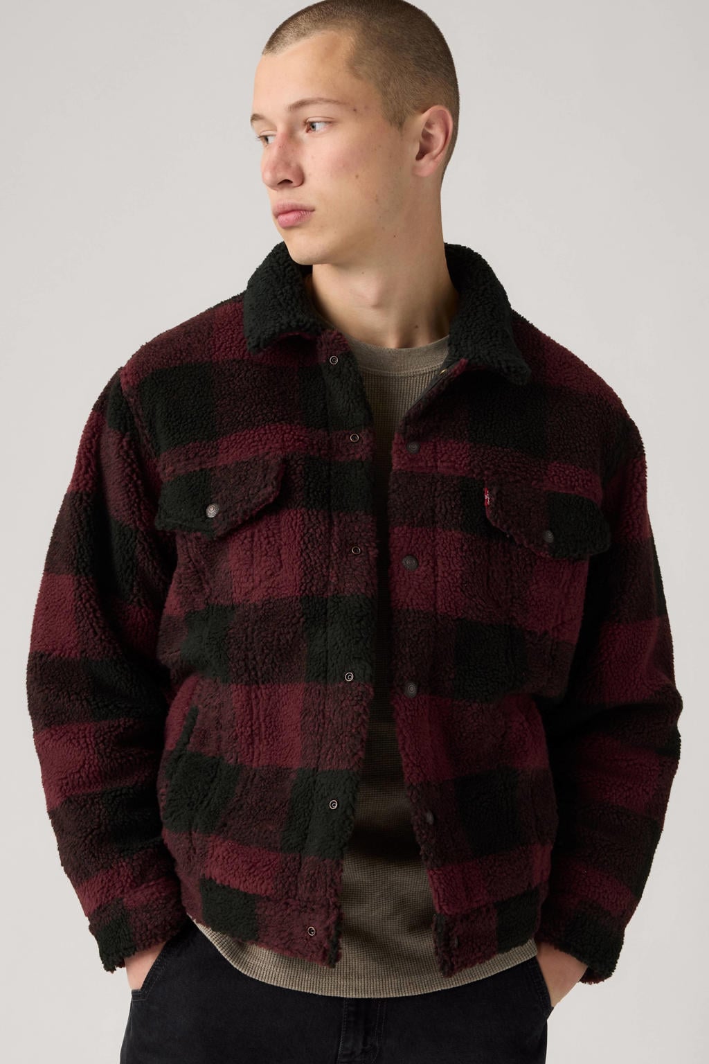 Levi's geruite teddyjas - donkerrood