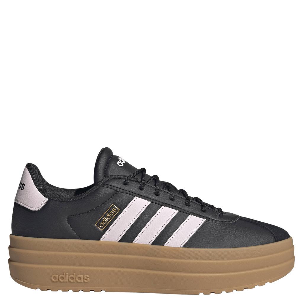 Zwart en lichtroze dames adidas Sportswear VL Court Bold leren suède sneakers met plateauzool -