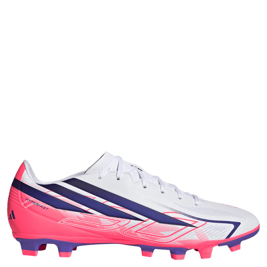 Roze en paarse unisex adidas Performance F50 Hyperfast Club FG MG senior imitatieleren voetbalschoenen -