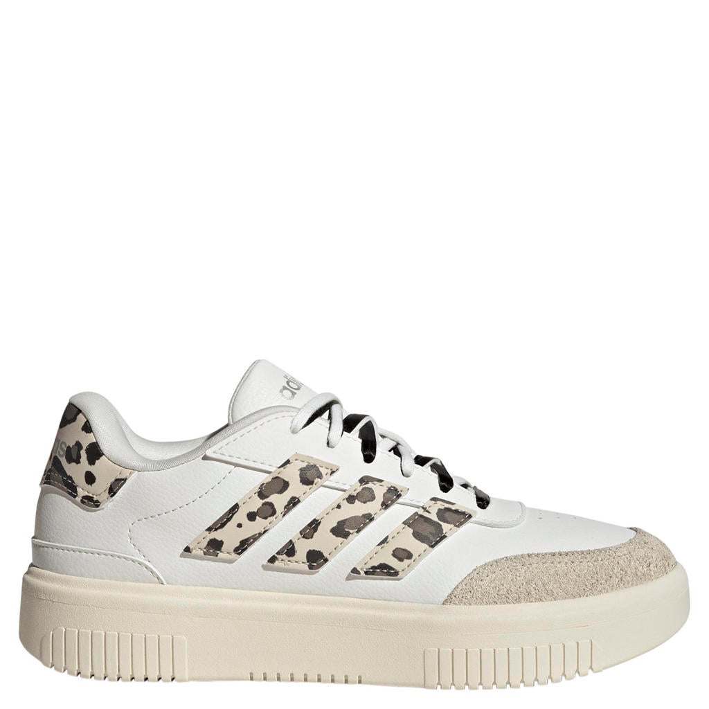 Wit, ecru en zwarte dames adidas Sportswear Courtblock Bold leren sneakers - met veters