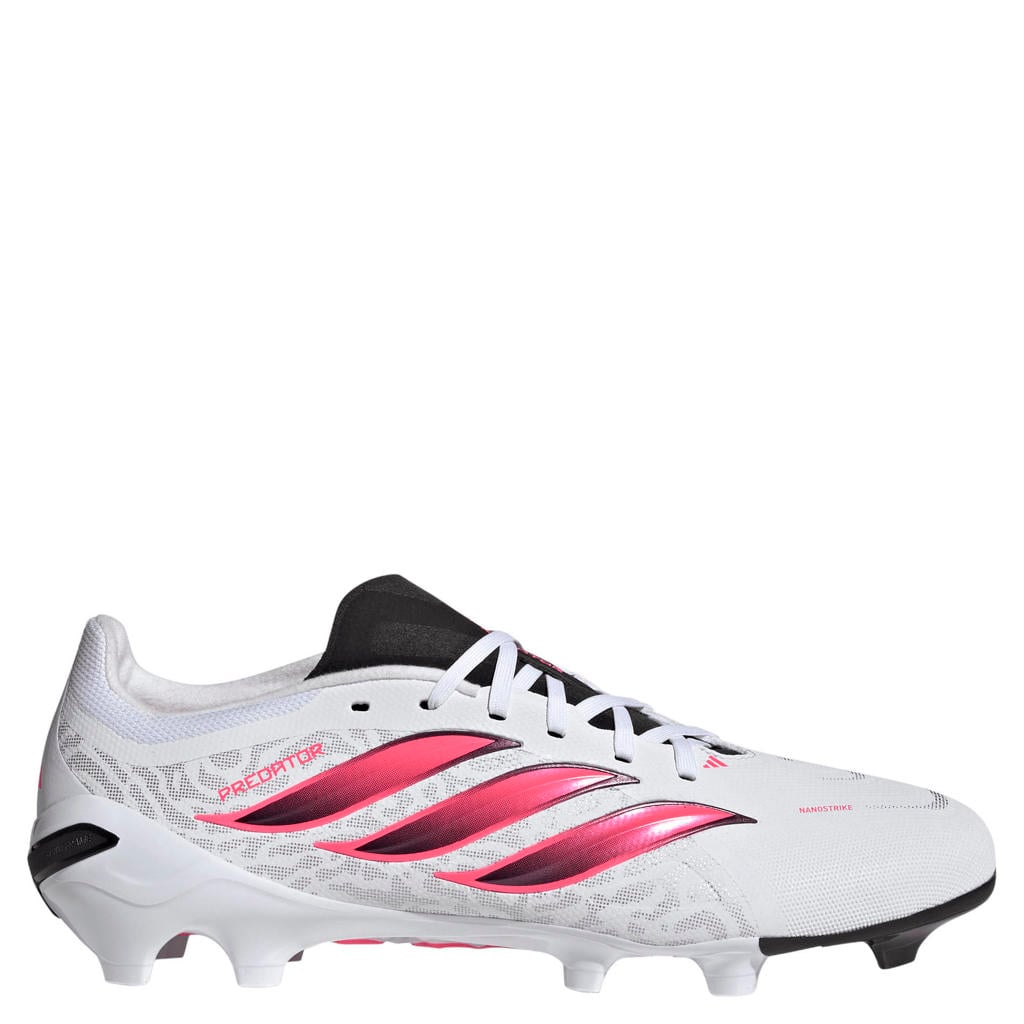 Roze en witte unisex adidas Performance Predator League senior imitatieleren voetbalschoenen -