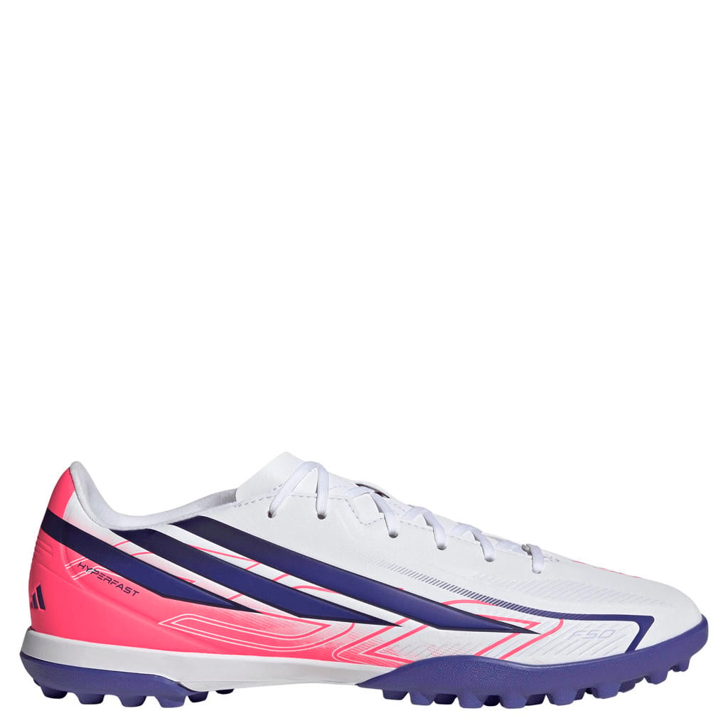 Roze en paarse unisex adidas Performance F50 Hyperfast Club senior imitatieleren voetbalschoenen -