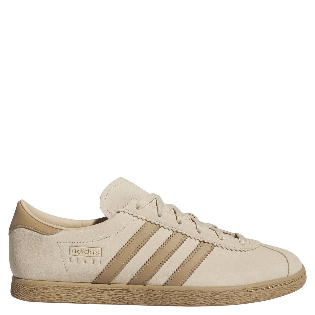 Beige en camelkleurige heren adidas Originals Stadt leren sneakers - met veters