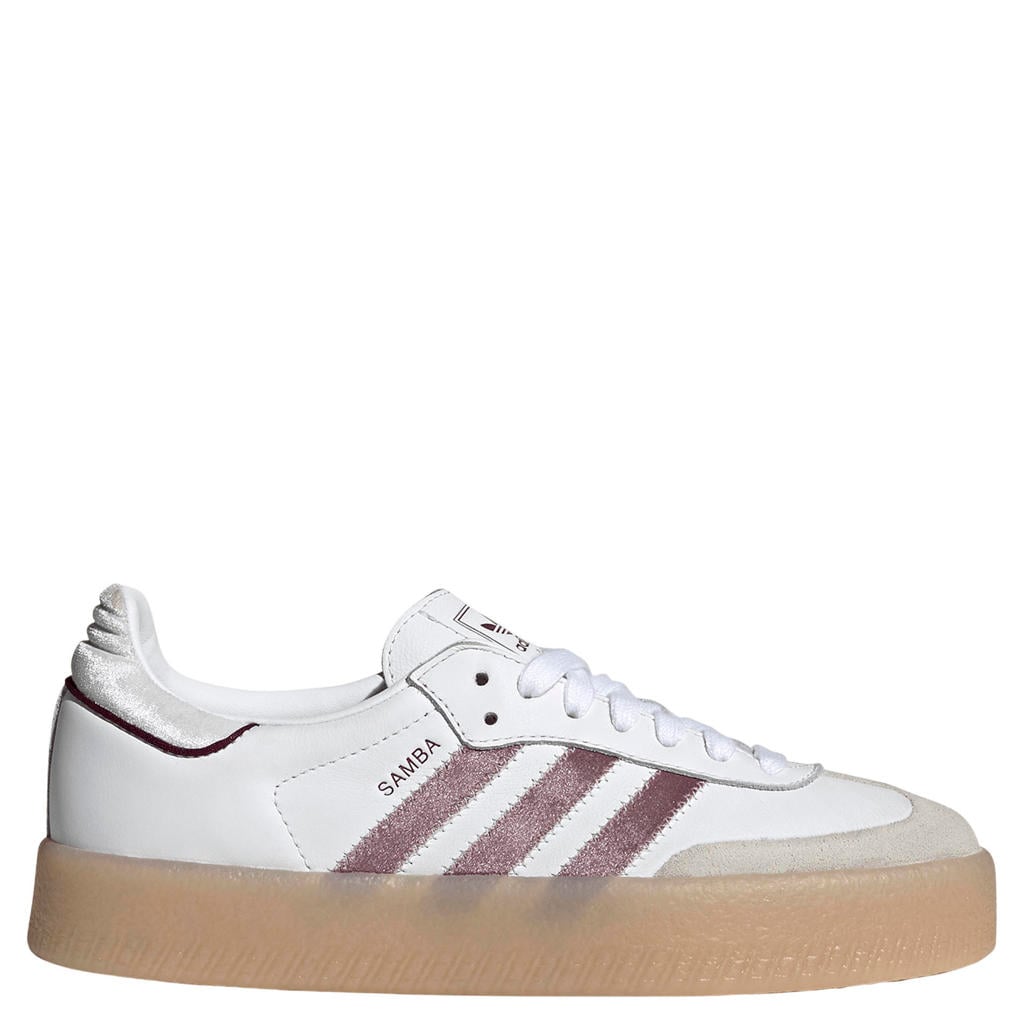 Wit en donkerrode dames adidas Originals Sambae chunky leren sneakers - van nubuck-leer/voering: mesh/ovetebed: eva met veters