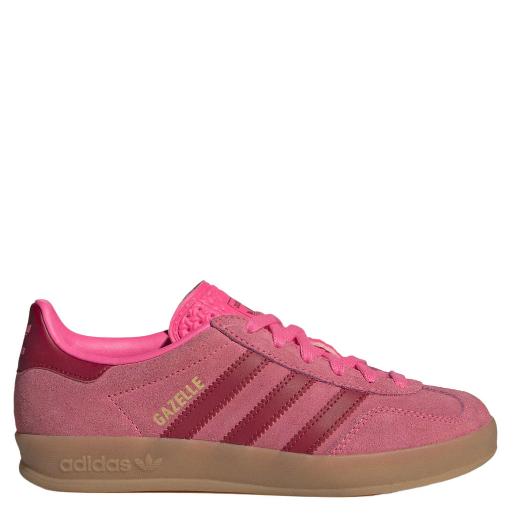 Roze en rode jongens en meisjes adidas Originals Gazelle suède sneakers - met veters