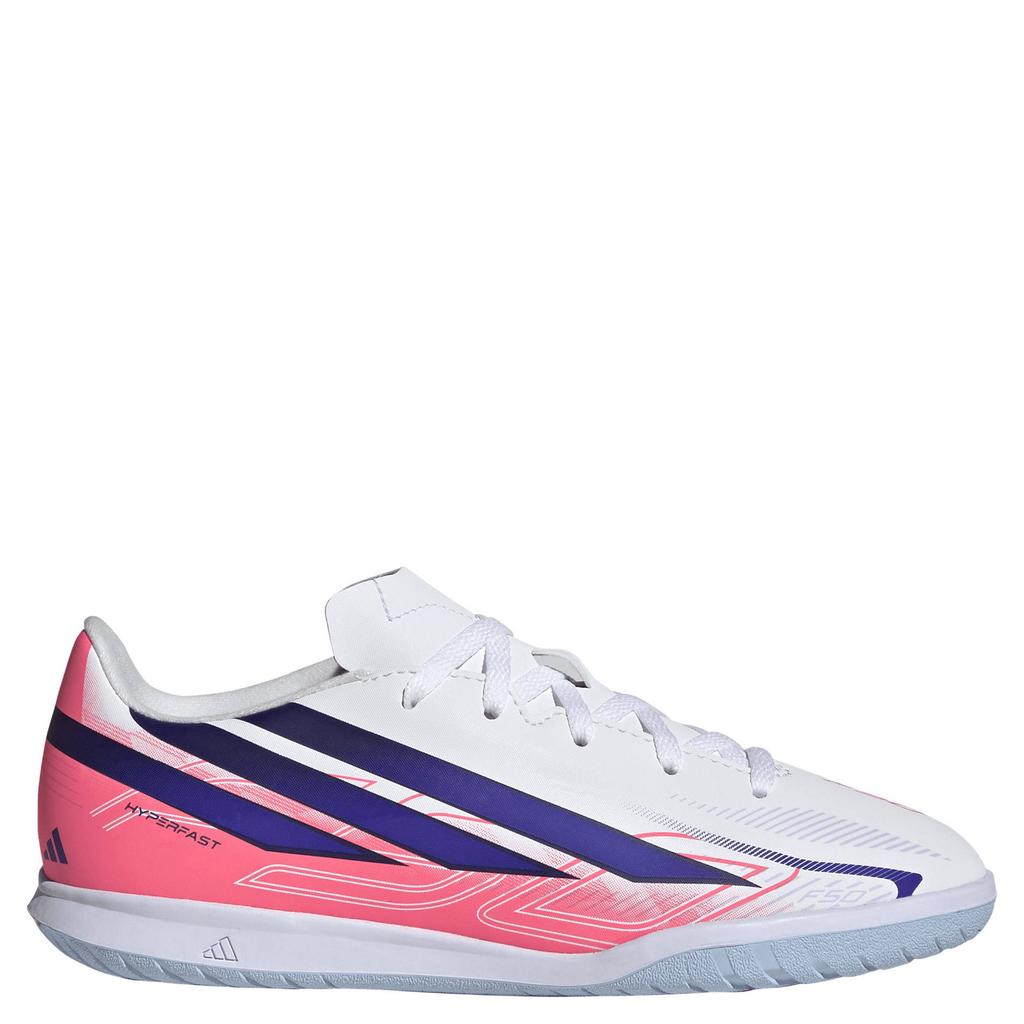 Roze en paarse jongens en meisjes adidas Performance F50 Hyperfast Club junior imitatieleren voetbalschoenen -