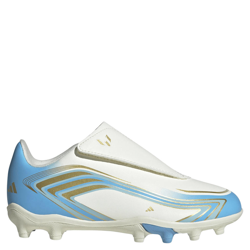 Ivoor en blauwe jongens en meisjes adidas Performance F50 Messi Club junior imitatieleren voetbalschoenen - met klittenband