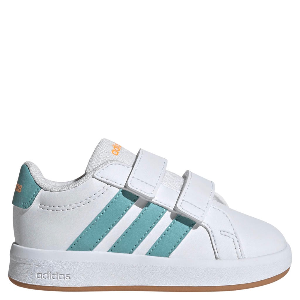 Wit en aqua jongens en meisjes adidas Sportswear Grand Court imitatieleren sneakers -