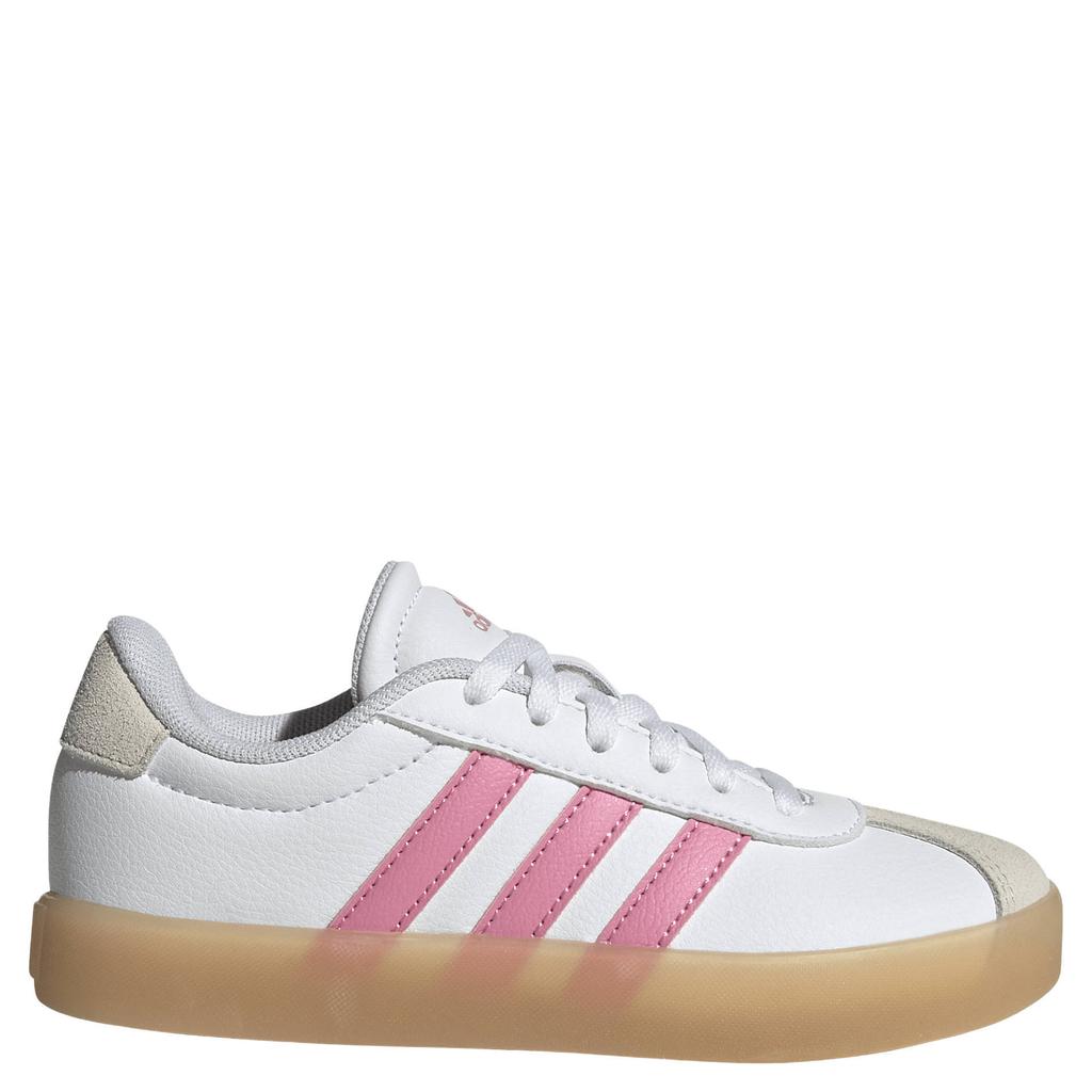 Wit en roze jongens en meisjes adidas Sportswear VL Court leren sneakers - van leather met veters