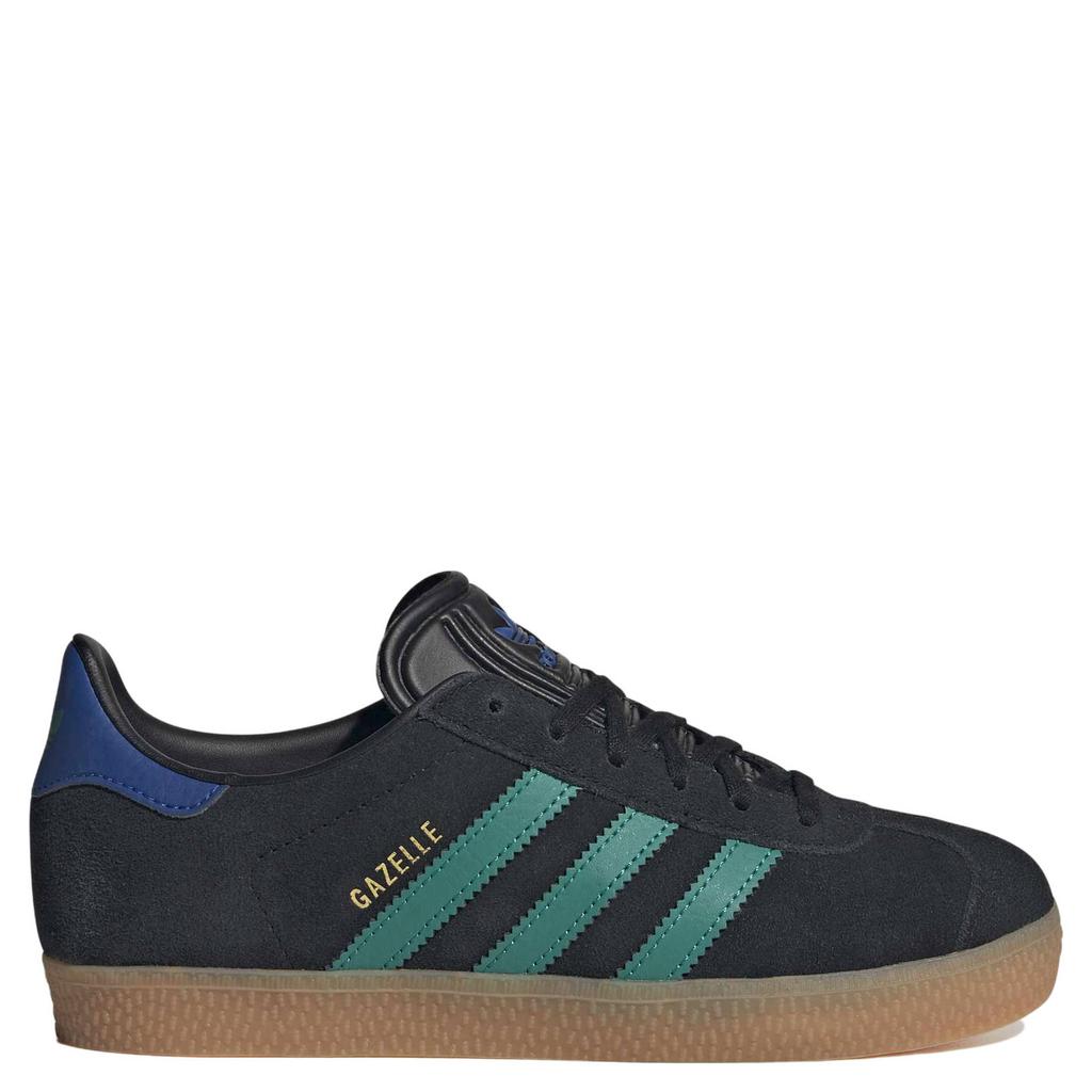 Zwart en groene jongens en meisjes adidas Originals Gazelle suède sneakers - met veters