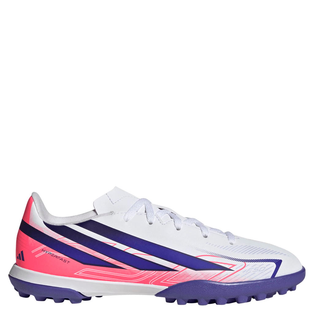 Roze en paarse jongens en meisjes adidas Performance F50 Hyperfast Club junior voetbalschoenen - van imitatieleer/voering: mesh/voetbed: eva
