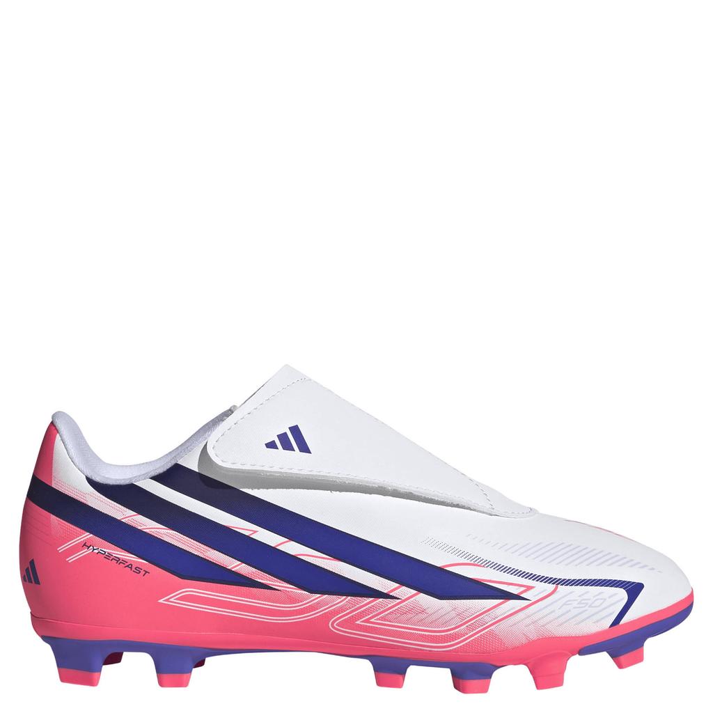 Roze en paarse jongens en meisjes adidas Performance F50 Hyperfast Club junior imitatieleren voetbalschoenen - met klittenband