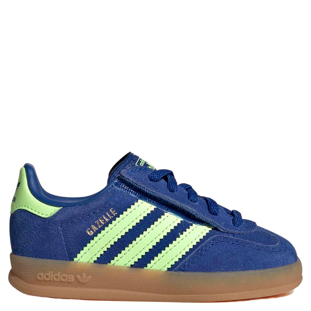 Kobaltblauw en limegroene jongens en meisjes adidas Originals Gazelle leren sneakers - groen van suède/voering: mesh/voetbed: eva met elastische veter- met klittenbandsluiting