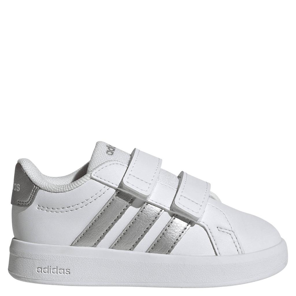 Wit en zilverkleurige jongens en meisjes adidas Sportswear Grand Court 3.0 imitatieleren sneakers -