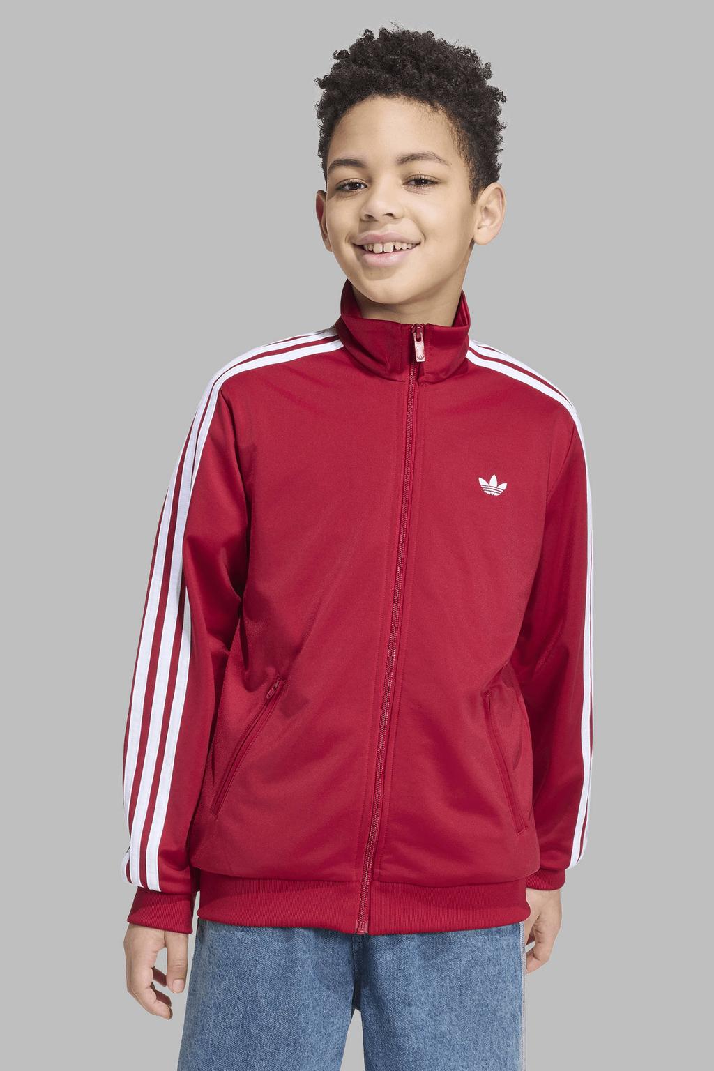 Rode jongens en meisjes adidas Originals Firebird trainingsjack van polyester met lange mouwen, opstaande kraag en ritssluiting