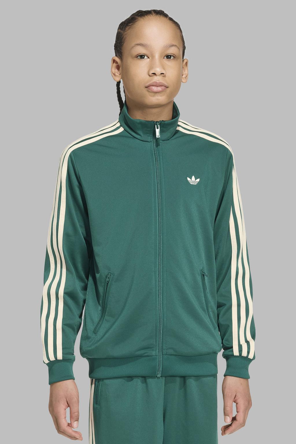 Groene jongens en meisjes adidas Originals Firebird trainingsjack van polyester met lange mouwen, opstaande kraag en ritssluiting