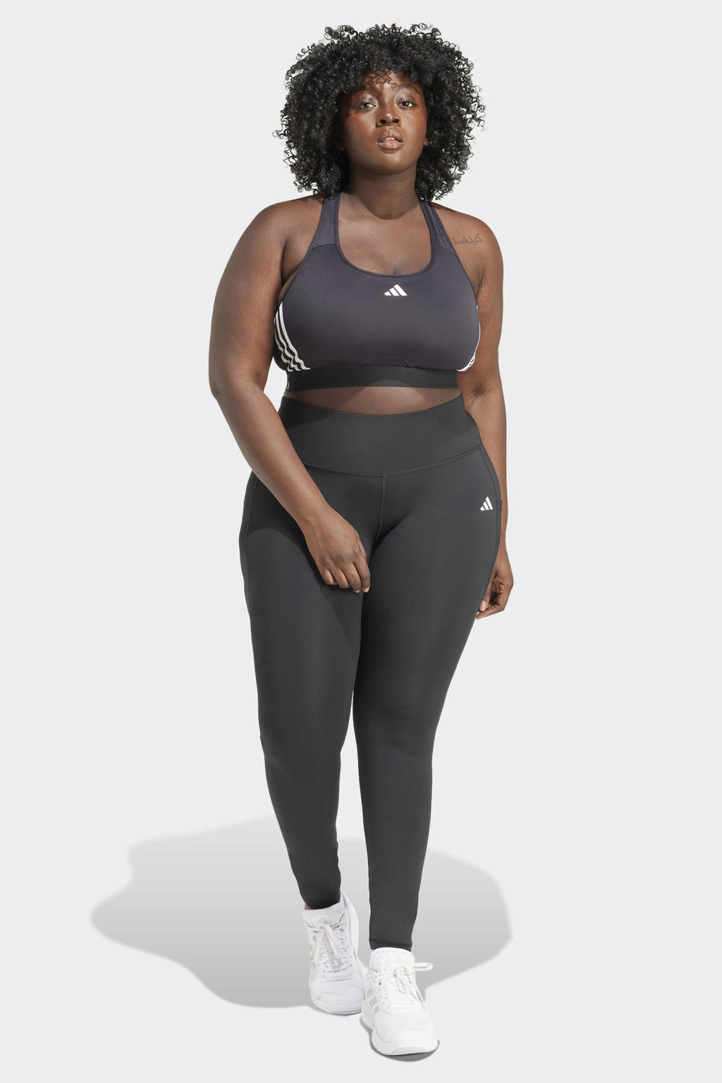 Zwarte dames adidas Performance Plus Size Optime sportlegging van polyester met slim fit, regular waist en effen
