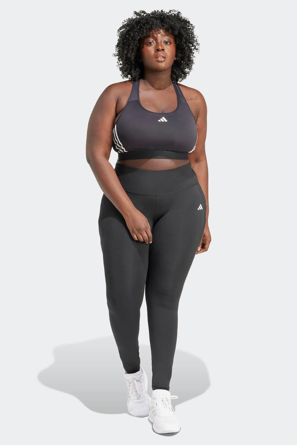 Zwarte dames adidas Performance Plus Size Optime sportlegging van polyester met slim fit, regular waist en effen