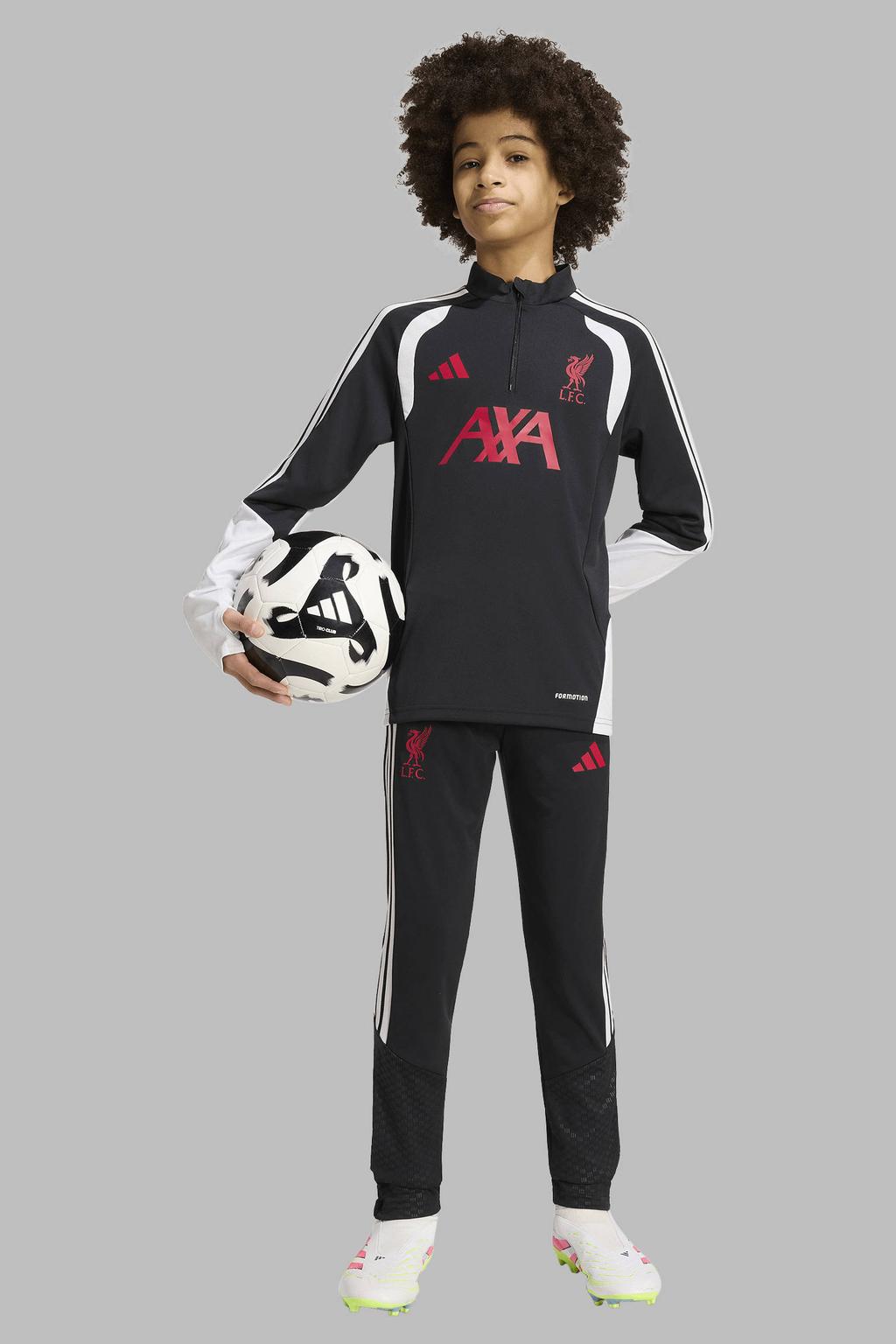 Zwart, rood en witte jongens en meisjes adidas Performance voetbaltrainingsjack van polyester met lange mouwen en opstaande kraag