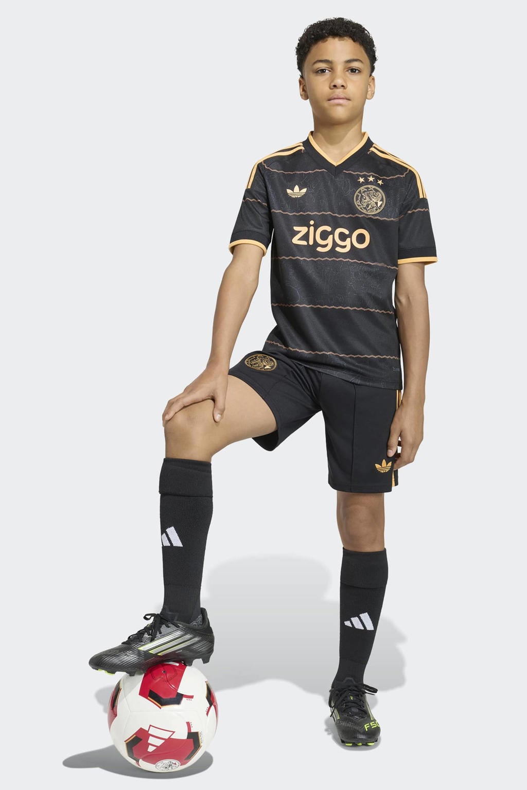 Zwarte jongens en meisjes adidas Performance junior ajax voetbalshort uit van polyester met regular fit en elastische tailleband met koord