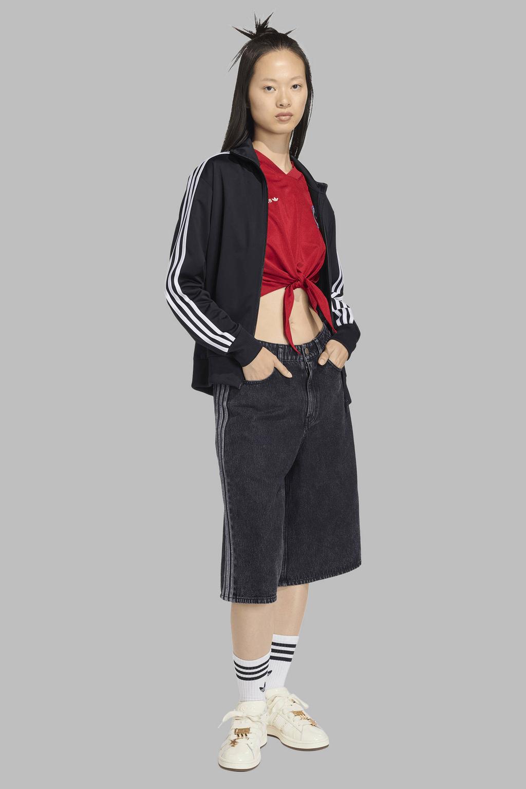 Zwarte dames adidas Originals Firebird jort van katoen met loose fit, rits- en knoopsluiting en effen