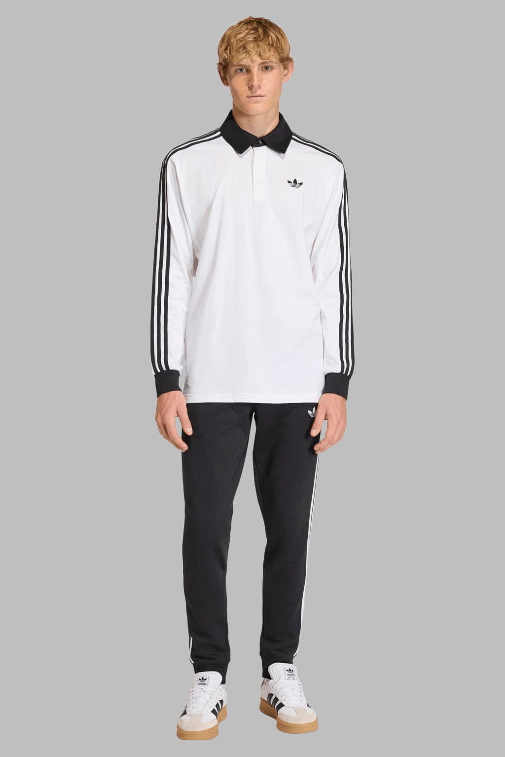 Zwart en witte heren adidas Originals regular fit gestreepte joggingbroek van katoen met elastische tailleband met koord
