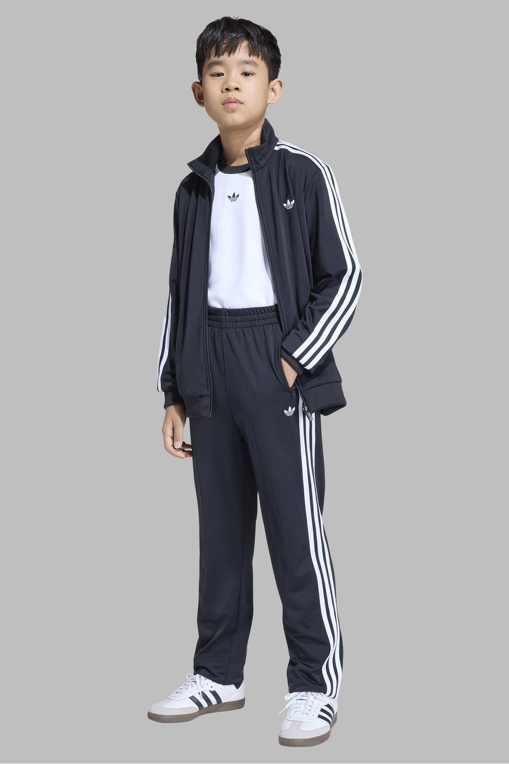 Zwarte jongens en meisjes adidas Originals Firebird trainingsjack van polyester met lange mouwen, opstaande kraag en ritssluiting