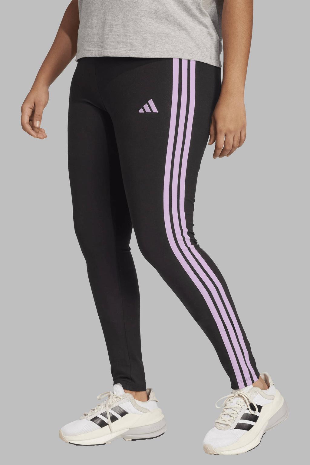 Zwart en roze dames adidas Sportswear Plus Size legging van katoen met slim fit, high waist en elastische tailleband