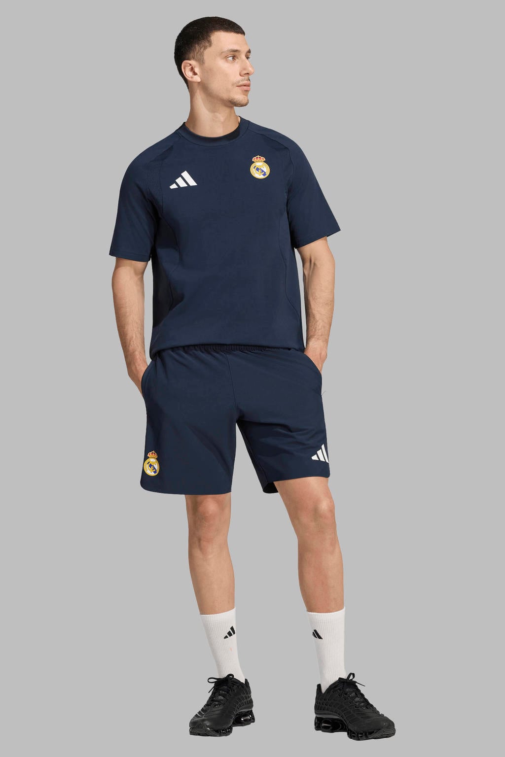 Donkerblauwe heren adidas Performance Senior Real Madrid Tiro Travel T-shirt van katoen met korte mouwen