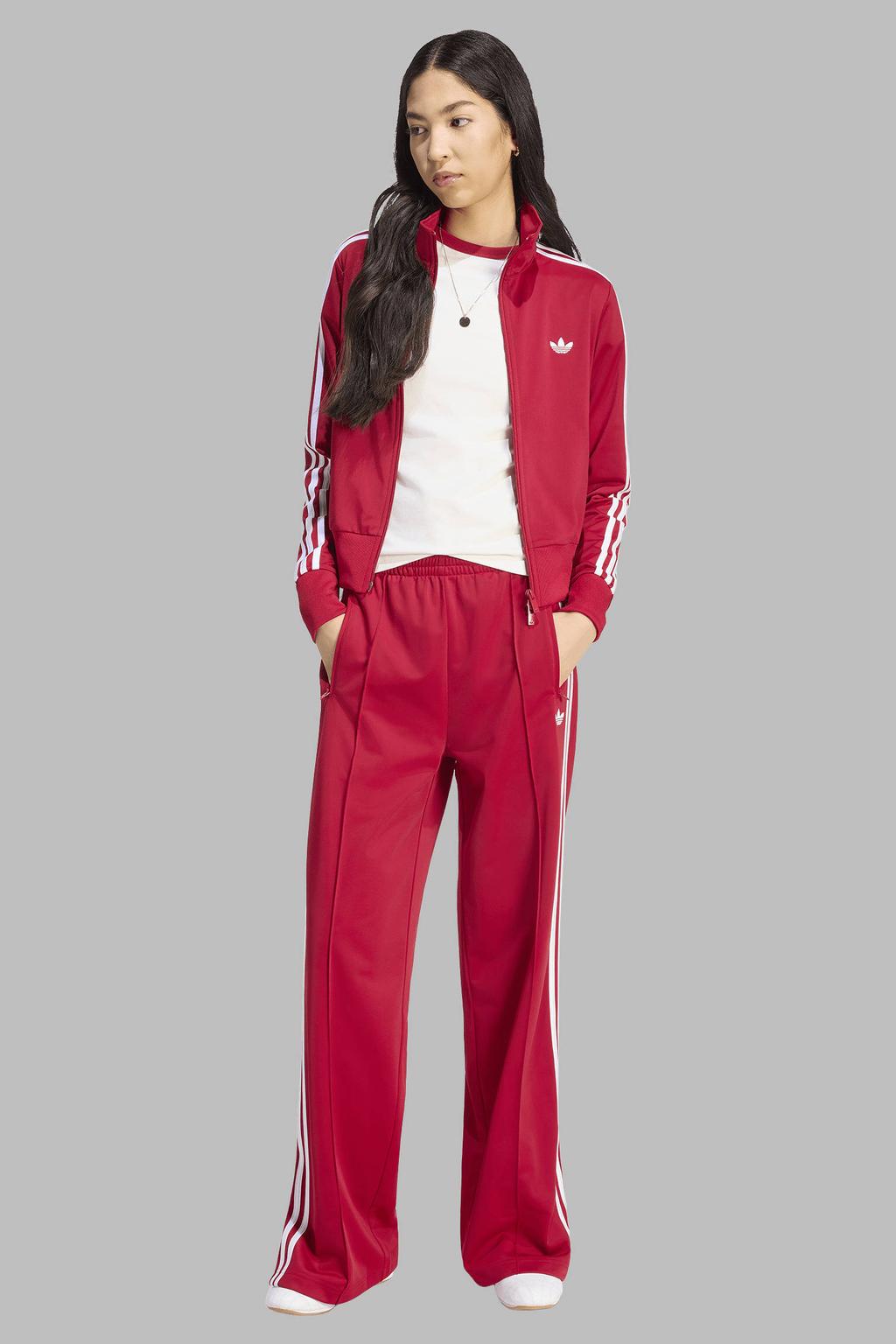 Rood en witte dames adidas Originals Firebird loose fit broek van polyester met regular waist, elastische tailleband met koord en effen