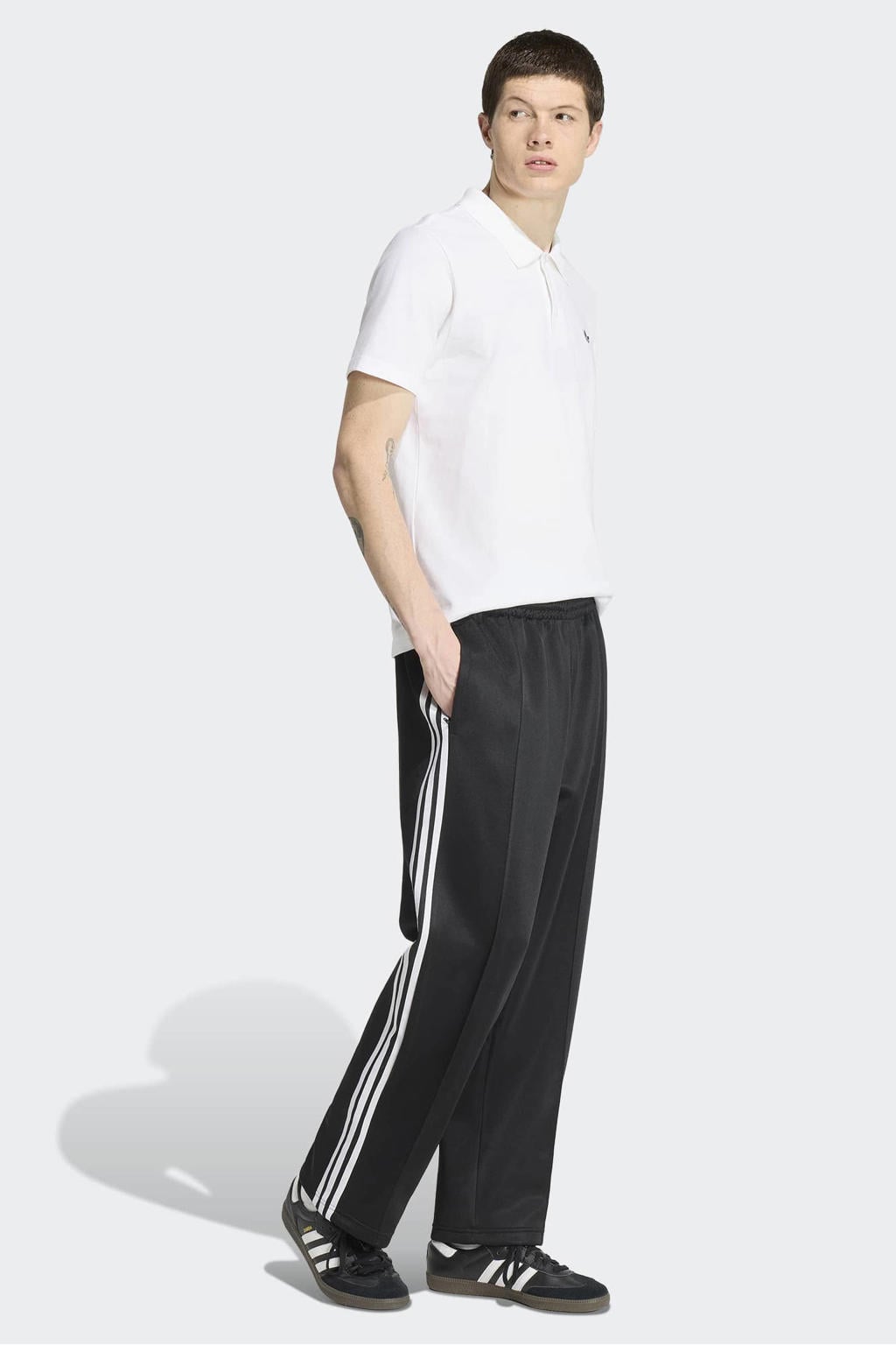 Zwart en witte heren adidas Originals Spacer Drill trainingsbroek van polyester met regular fit, elastische tailleband met koord en effen