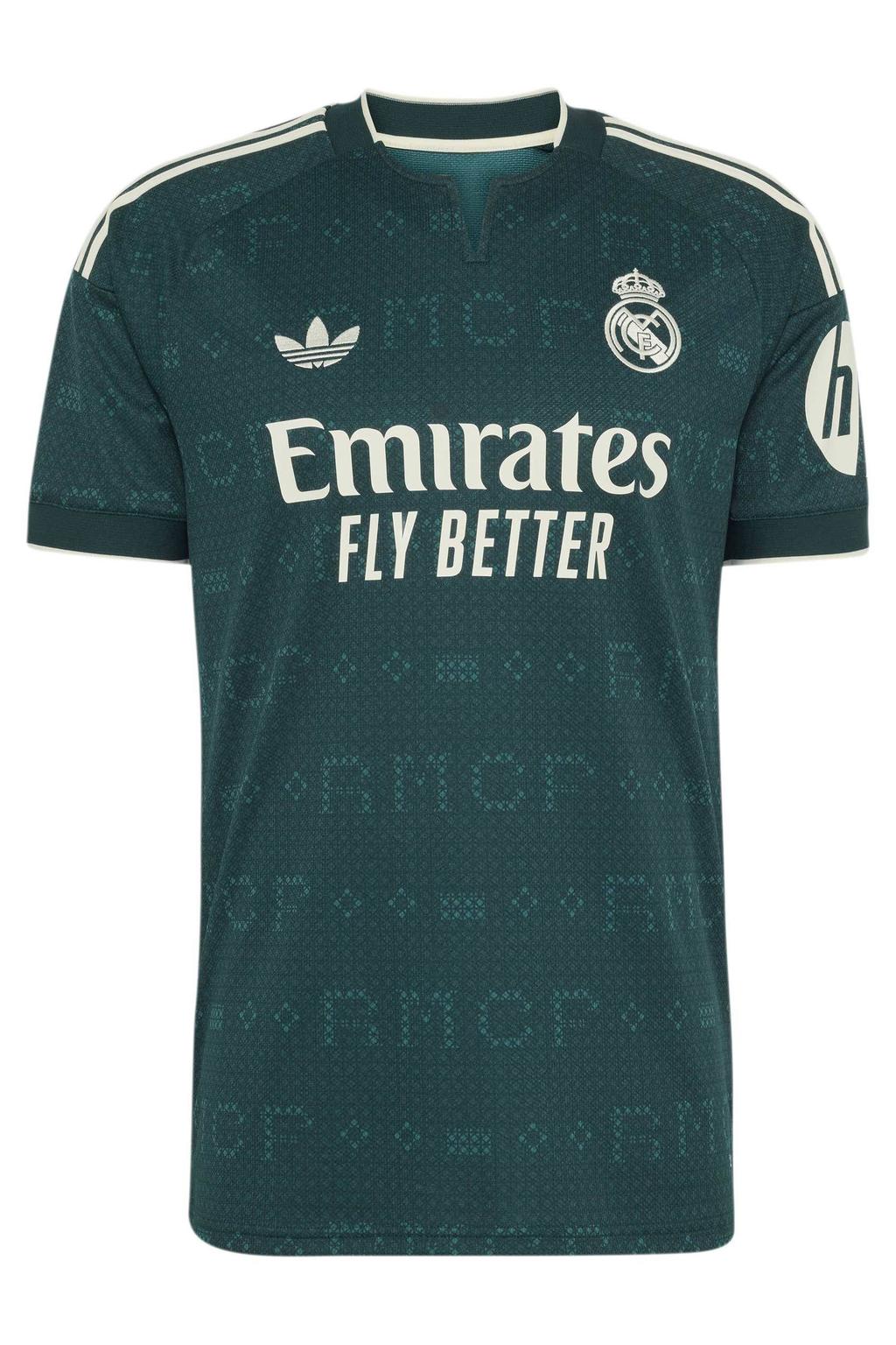 Groene heren adidas Performance senior real madrid voetbalshirt uit van polyester met logo dessin, korte mouwen en ronde hals