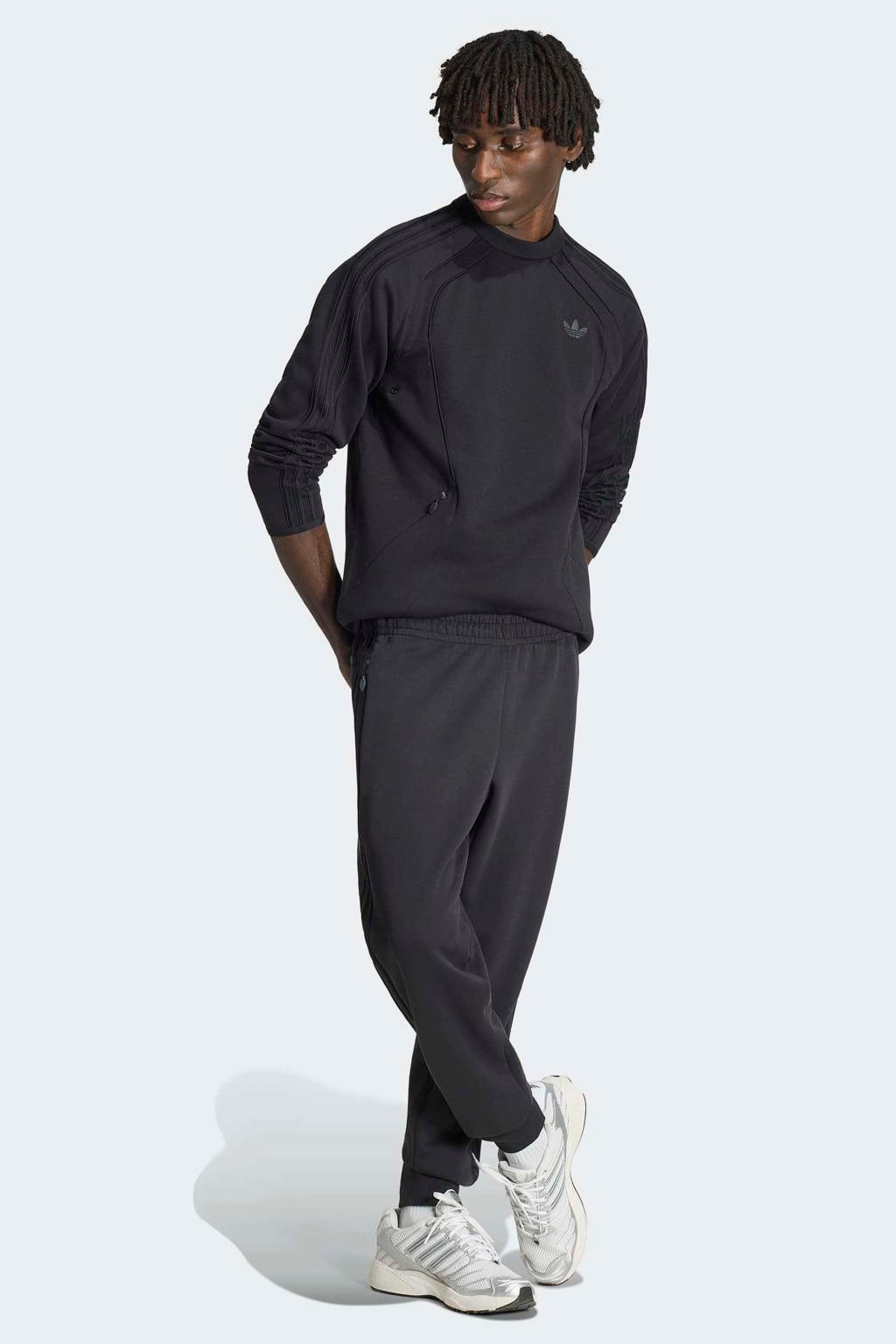 Zwarte heren adidas Originals Spacer trainingsbroek van polyester met elastische tailleband met koord