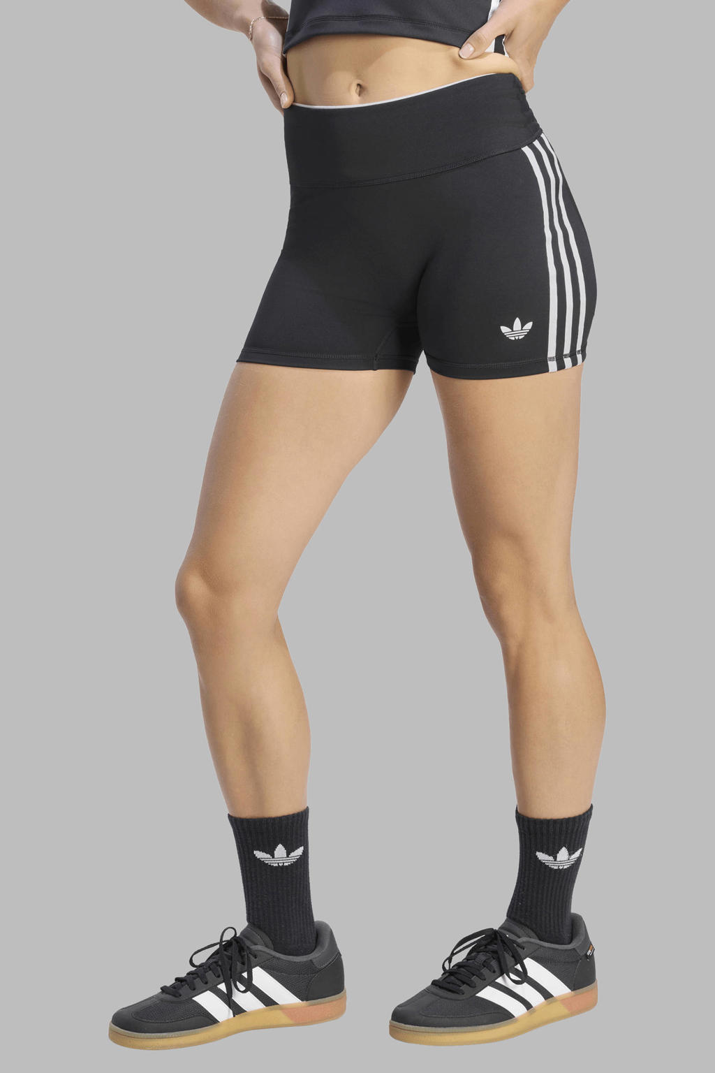 Zwarte dames adidas Originals sportshort van acryl met slim fit, regular waist en elastische tailleband