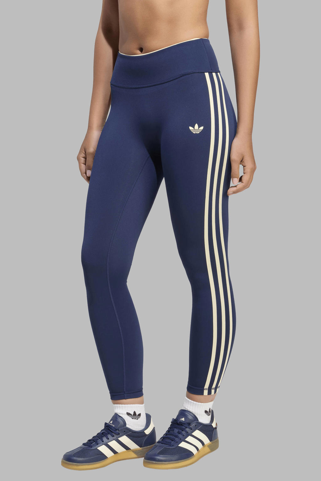 Donkerblauwe dames adidas Originals sportlegging van polyester met slim fit, regular waist en effen