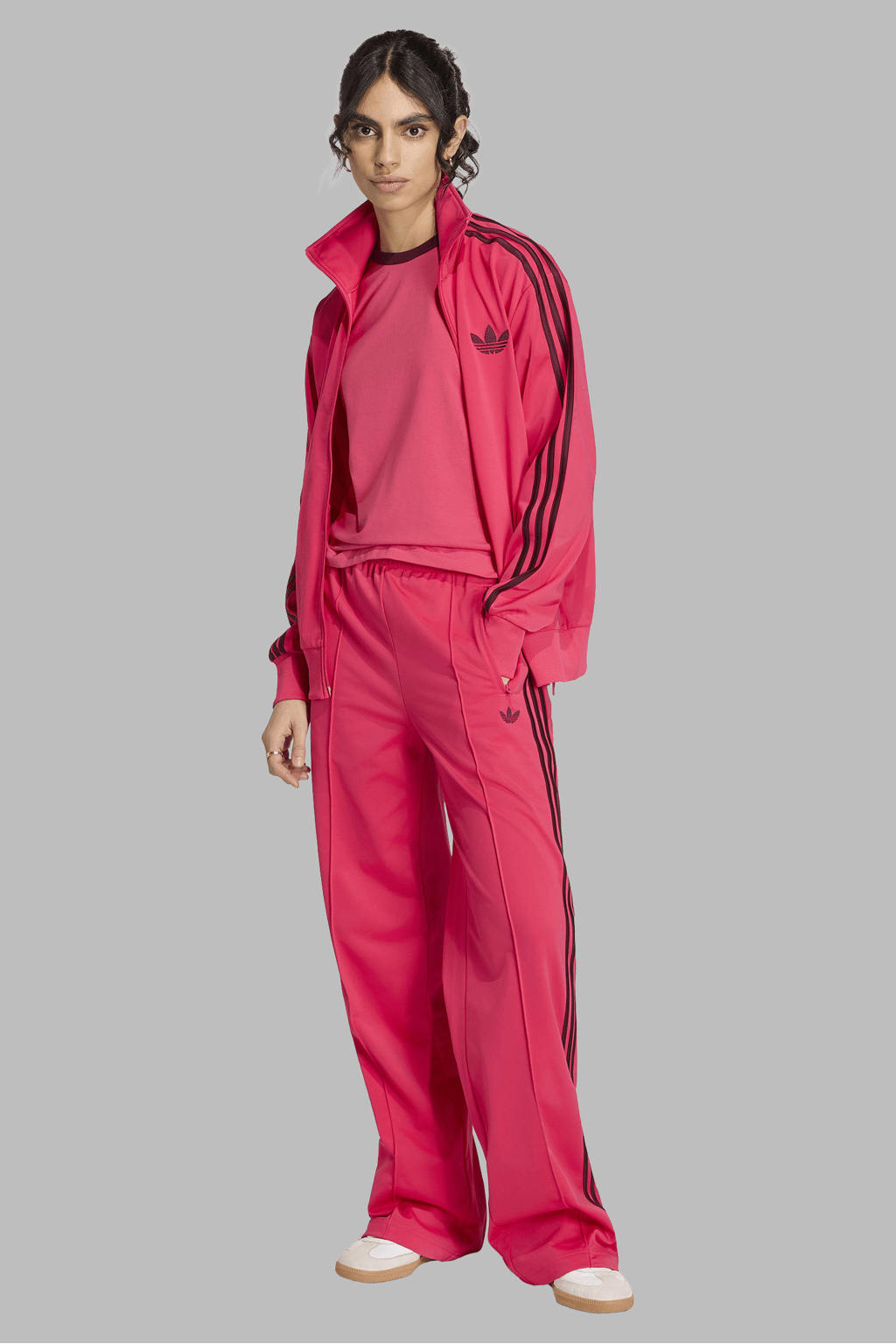 Roze en donkerrode dames adidas Originals Firebird loose fit broek van polyester met regular waist, elastische tailleband met koord en effen