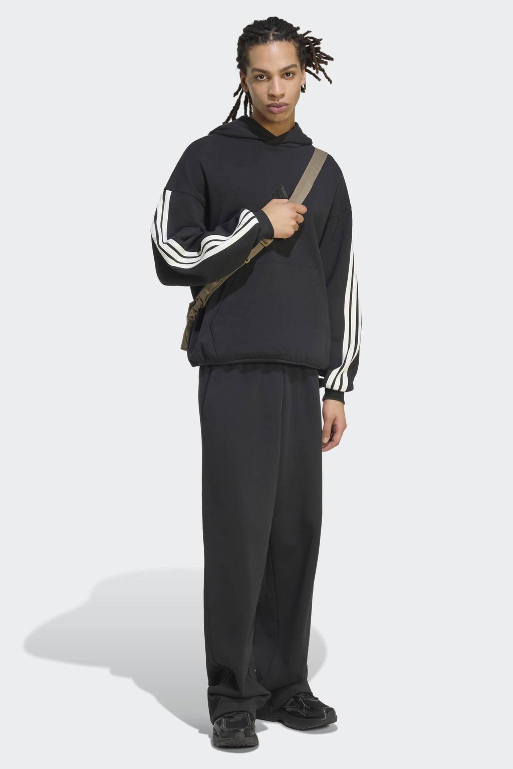 Zwarte heren adidas Sportswear boxy sweater met logo dessin, lange mouwen en capuchon