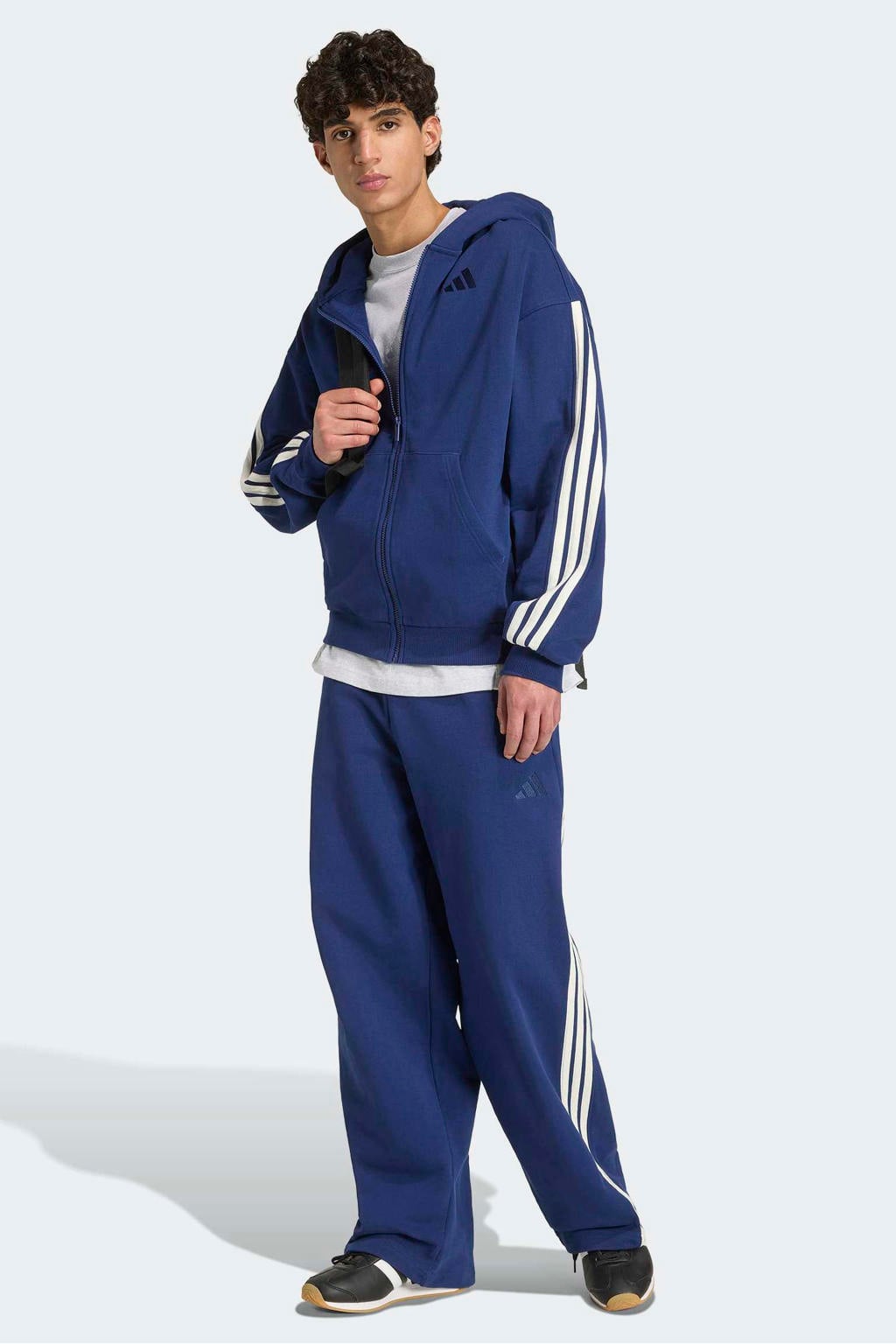 Blauw en witte heren adidas Sportswear katoenen sweatvest met lange mouwen, capuchon en ritssluiting