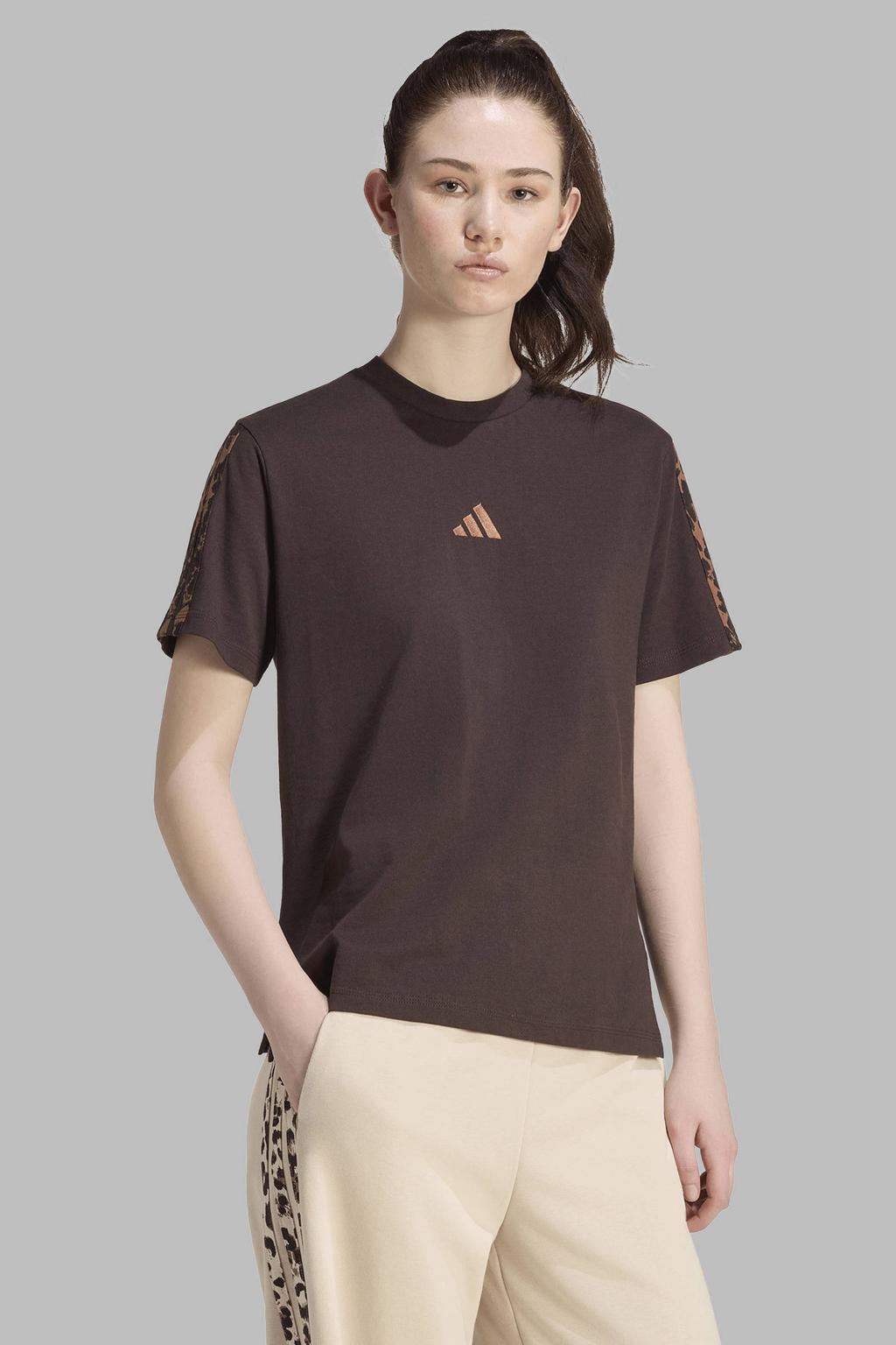 Bruine dames adidas Sportswear T-shirt van katoen met korte mouwen en ronde hals