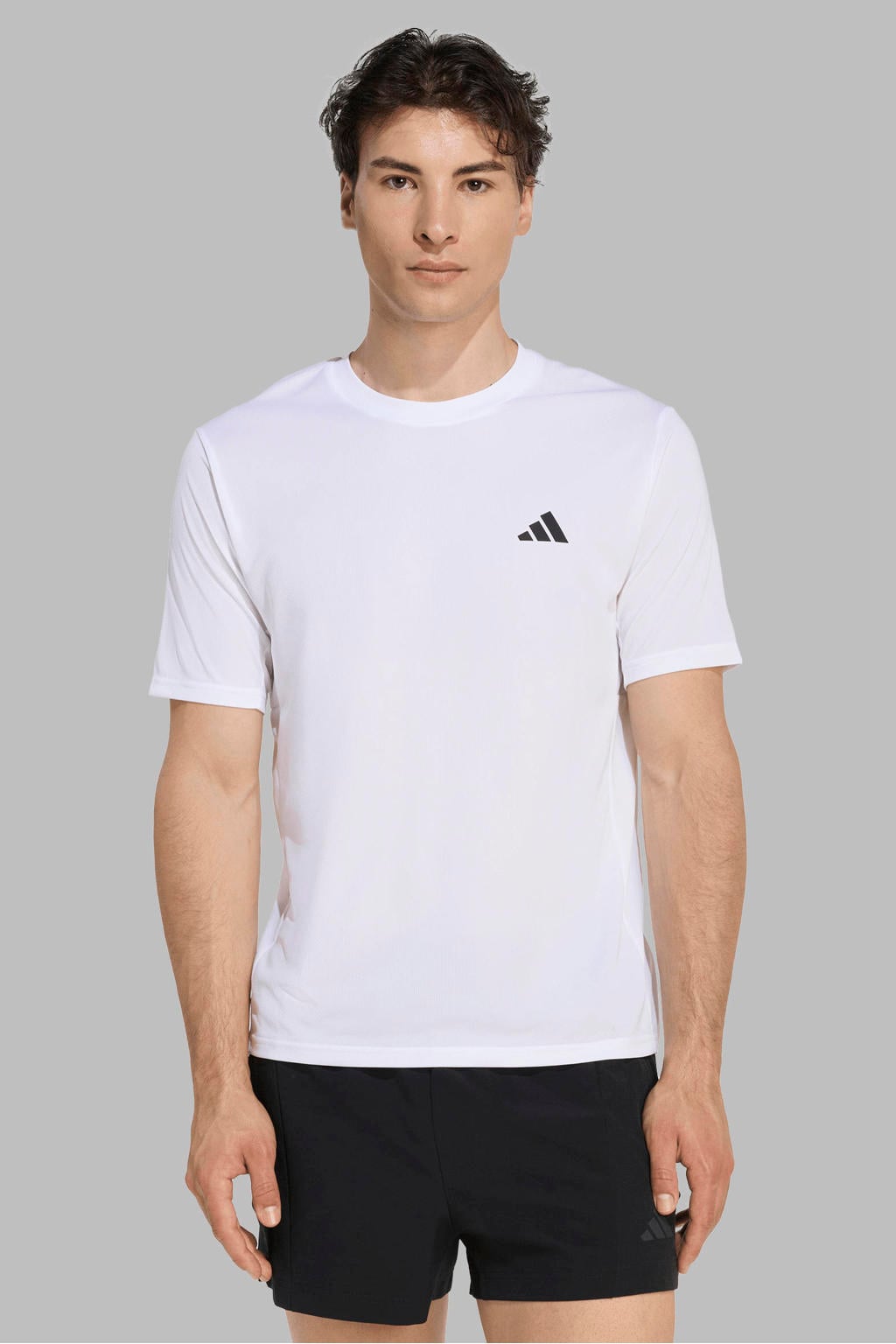 Witte heren adidas Performance sportshirt Workout Essentials van polyester met korte mouwen en ronde hals